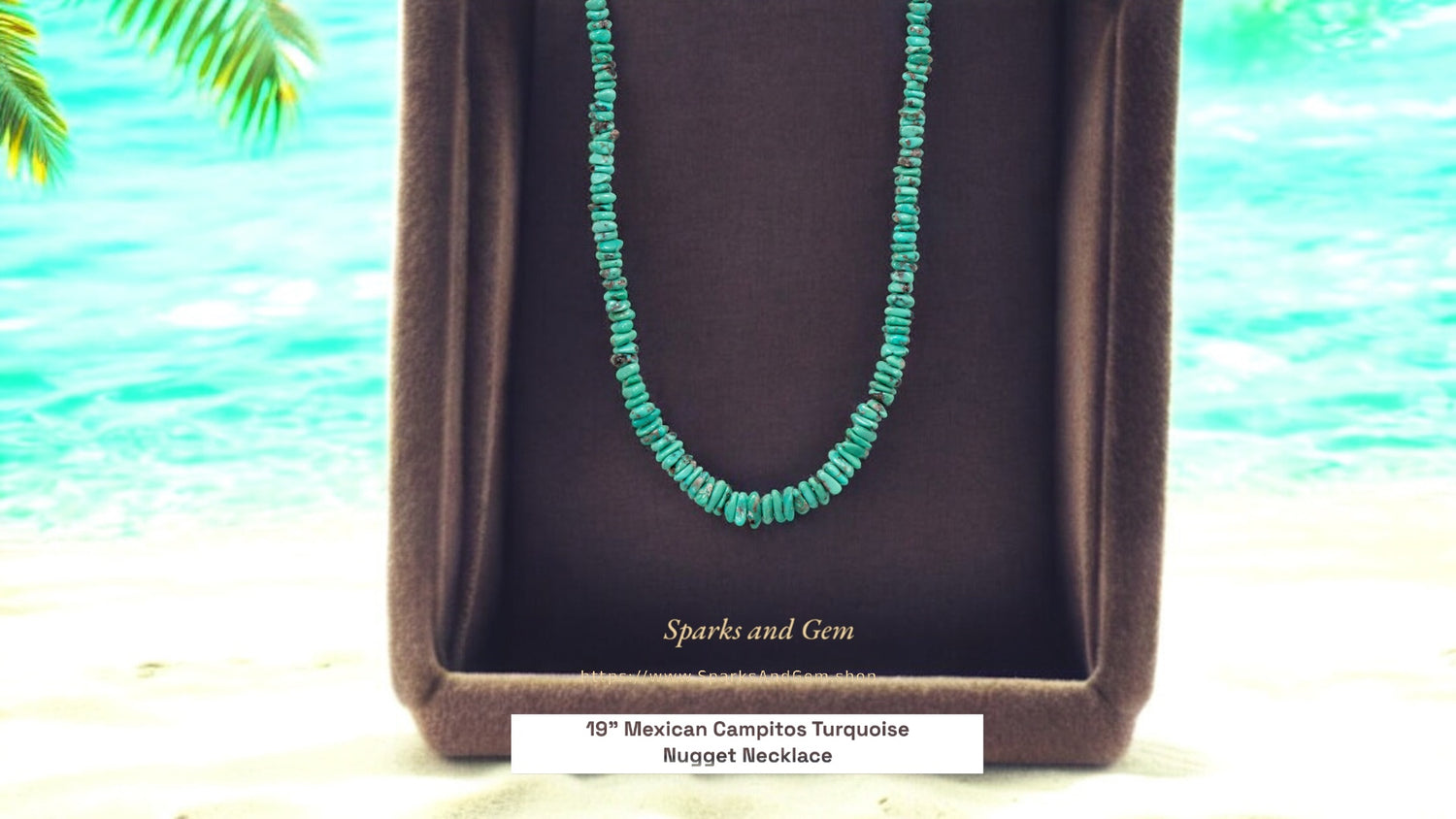 Beaded Necklace Collection - 19” Mexican Campitos Turquoise Nugget Necklace - Sparks and Gem