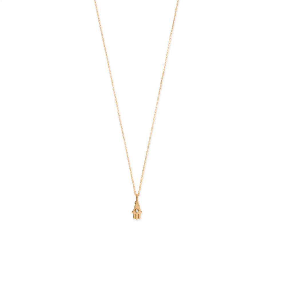 14 Karat Gold Tiny CZ Hamsa Charm