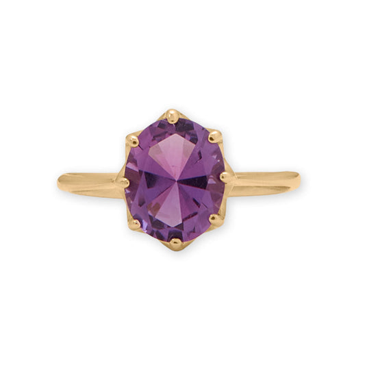 14 Karat Yellow Gold Precision Cut Purple Amethyst Ring - Sparks and Gem - Get your rings, bracelet, necklace, earrings, charms, chains, anklets in various colours, newest styles, and designs like beaded, cocktails, wedding bands, statements, geometric, gemstones, spinners, spoons, cushion, baguette, tapered, long, short, collars, chokers, layered, bangles, cuff, studs, climbers, bar, and morej