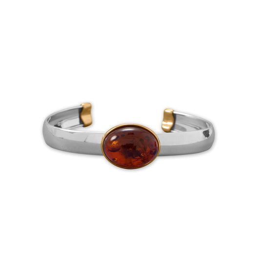 Baltic Amber Flex Cuff Two Tone Cuff Bracelet - Sparks and Gem