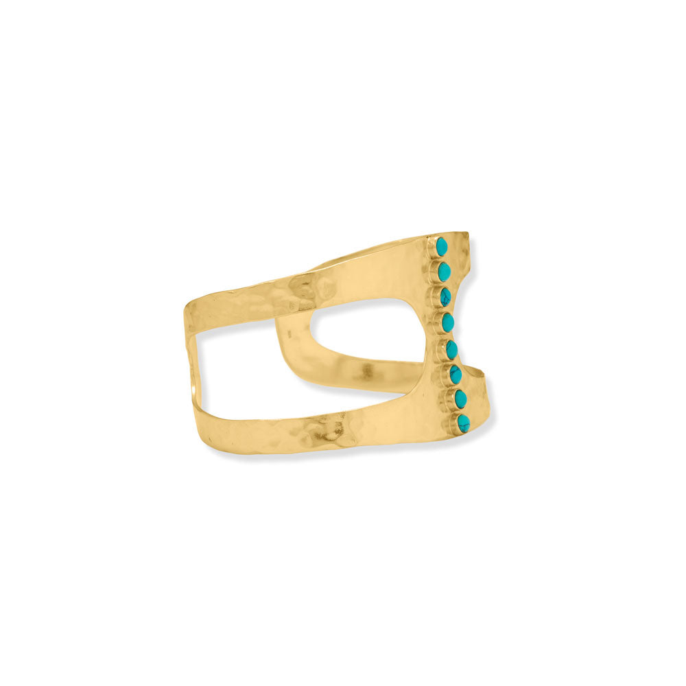 Gold Hammered Turquoise Cuff Bracelet