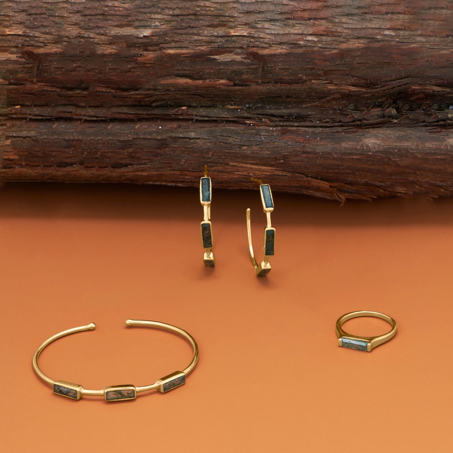 Moss Agate Gold Hoop Earrings - Sparks and Gem