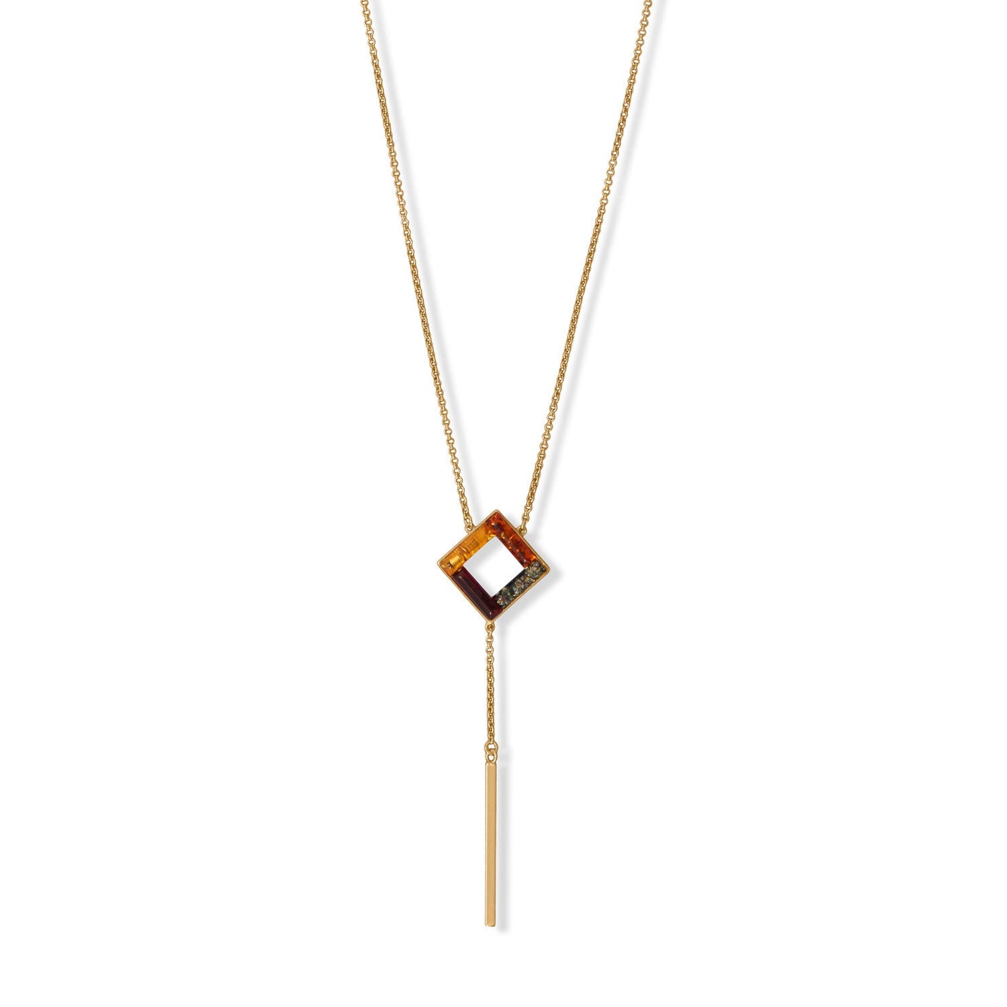 Square Multi Color Baltic Amber Drop Gold Chain Necklace - Sparks and Gem