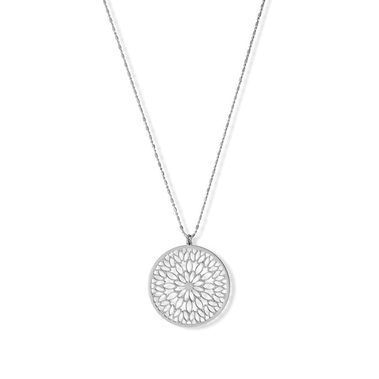 18" + 2" Round Flower Pattern Disk Necklace - Sparks and Gem