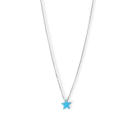 16" + 2" Rhodium Plated Synthetic Opal Star Necklace-Sparks and Gem