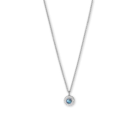 Luxe Labradorite! 16" + 2" Rhodium Plated Labradorite and CZ Halo Necklace