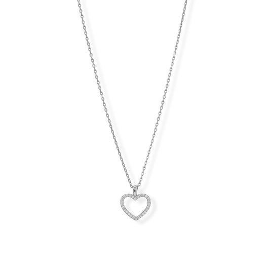 Cubic Zirconia Heart and Sterling Silver Adjustable Necklace