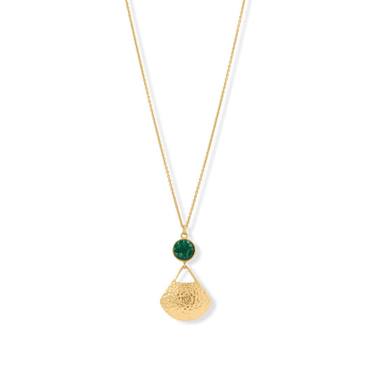 18" + 1" + 1" Green Druzy and Fan Necklace