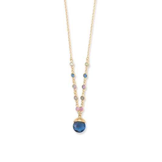 16" + 2" Blue Glass Drop Necklace