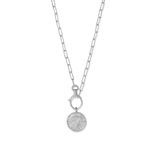 22" Rhodium Plated Owl Medallion Necklace