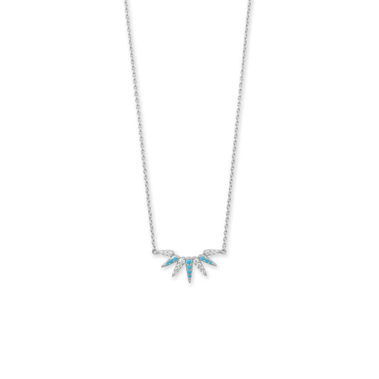 16" + 2" Rhodium Plated Synthetic Turquoise and CZ Spike Necklace