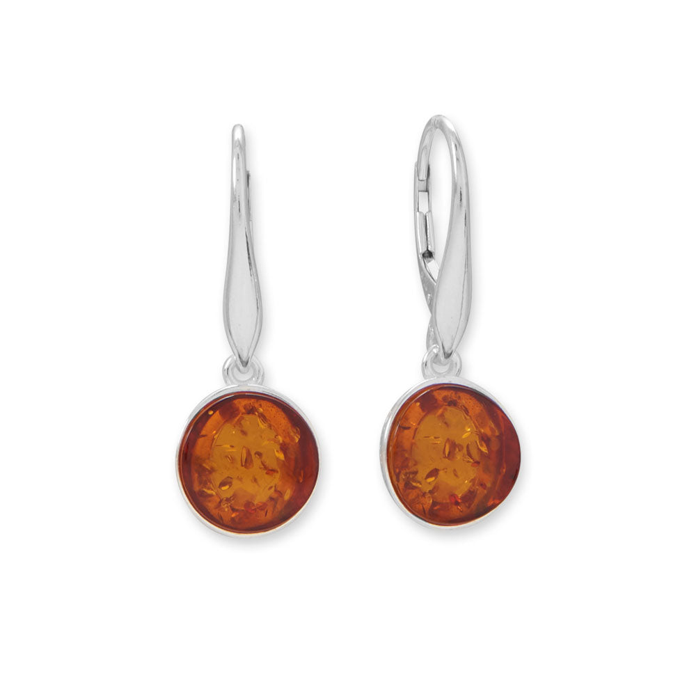 Round Baltic Amber Silver Lever Earrings - Sparks and Gem