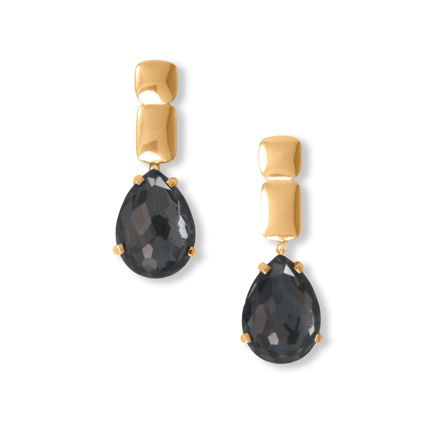 Hematite and Quartz Gold Drop Earrings