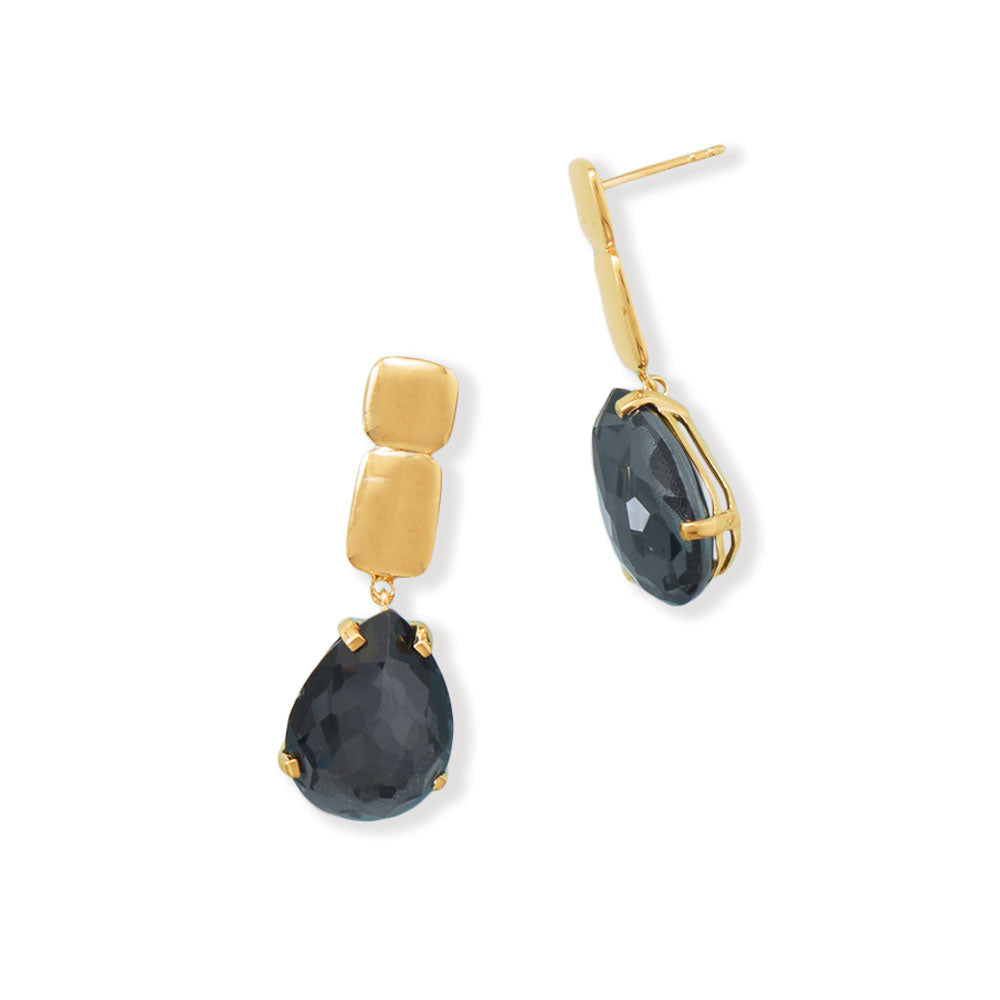 Hematite and Quartz Gold Drop Earrings