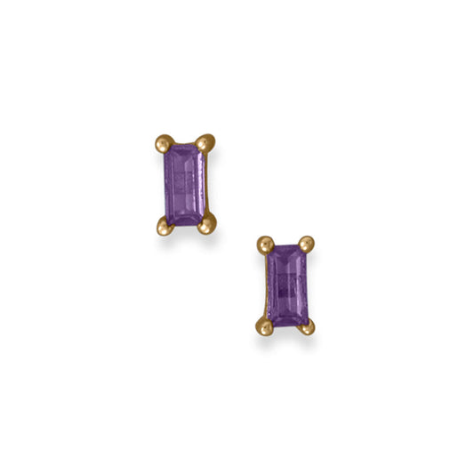 Purple Baguette Cubic Zirconia Yellow Gold Earrings - Sparks and Gem