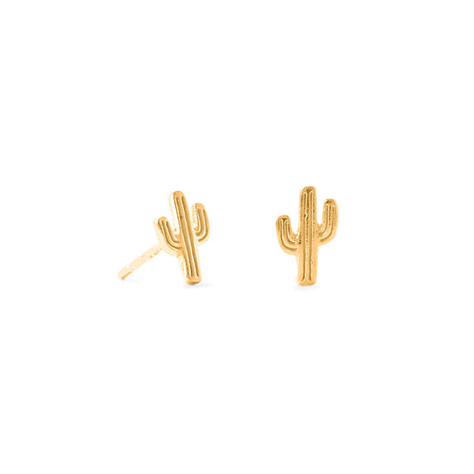 Small Saguaro Cactus Yellow Gold Stud Earrings - Sparks and Gem