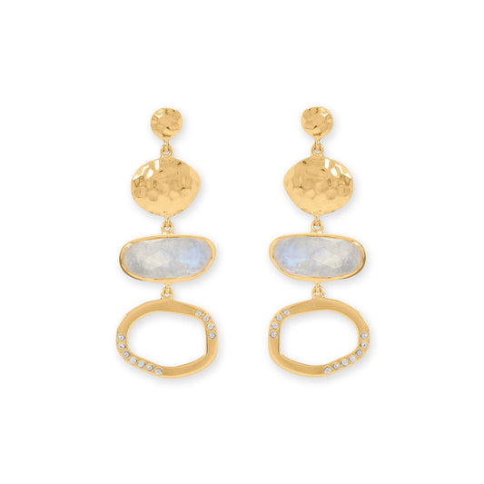 Rainbow Moonstone Gold Drop Earrings - Sparks and Gem