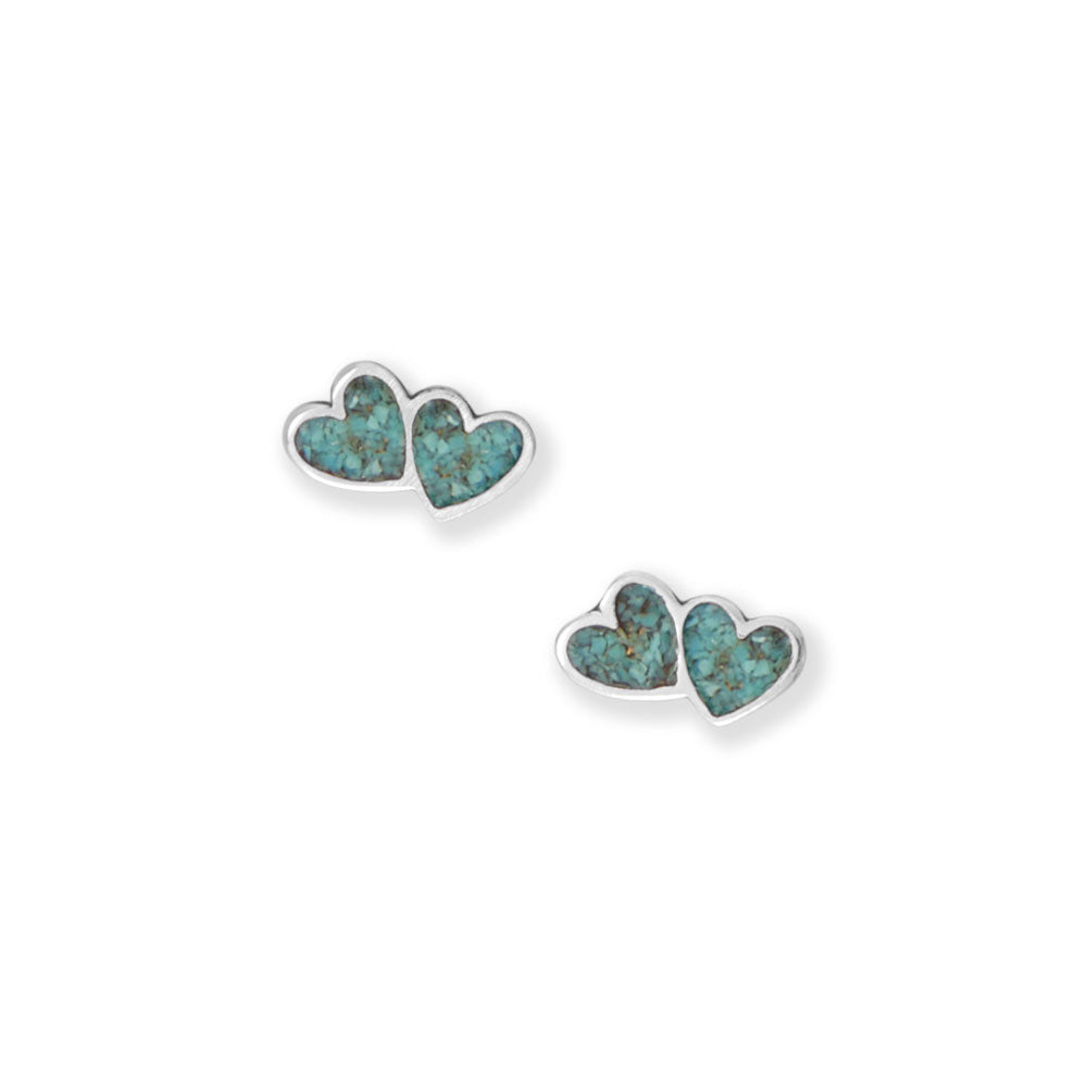 Turquoise Chip Double Heart Earrings