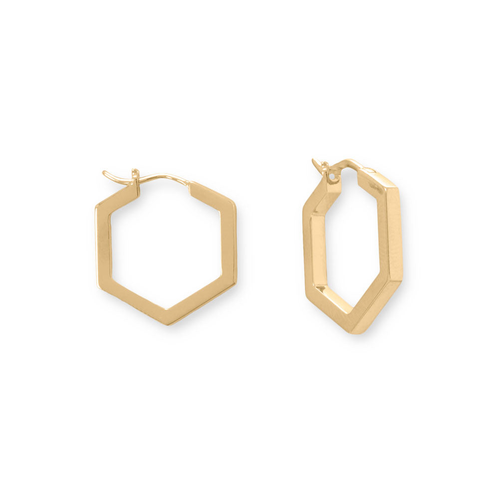 Hexagonal Hoop Yellow Gold Earrings - Sparks and Gem