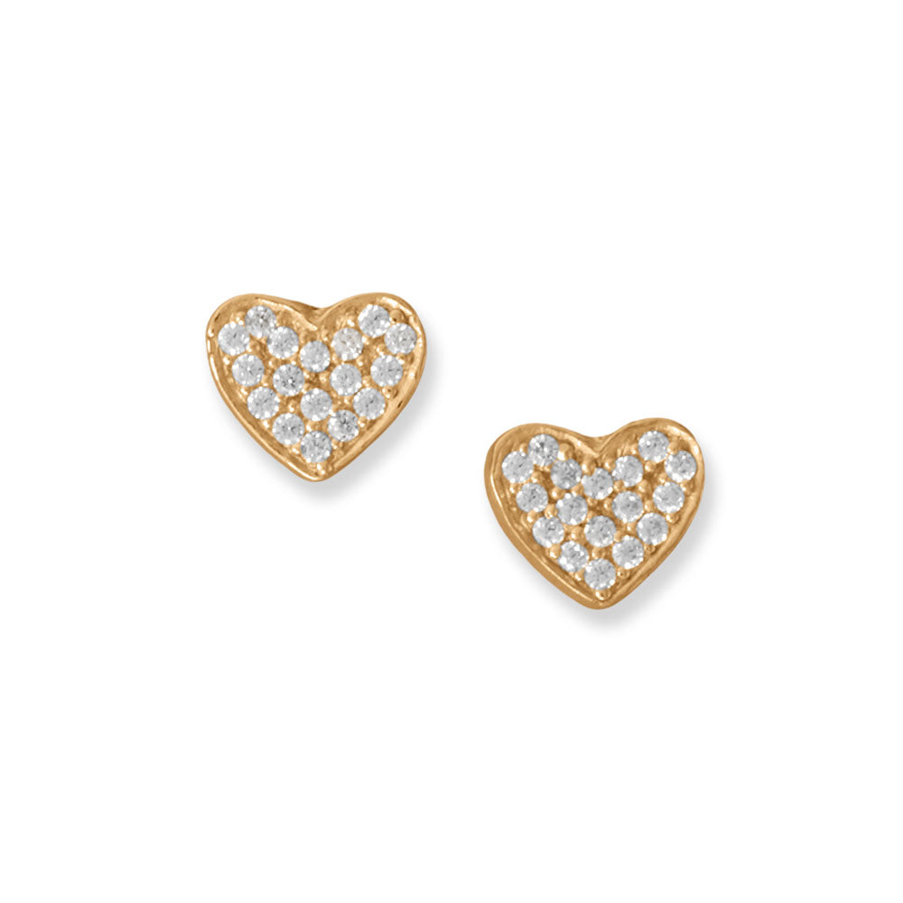 Pave CZ Heart Stud Earrings