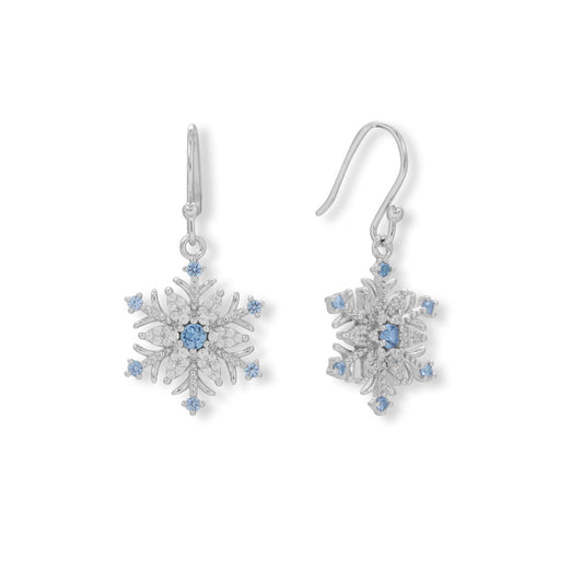 Blue and White CZ Snowflake Earrings