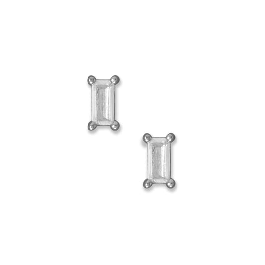 Rhodium Plated White Baguette CZ Earrings