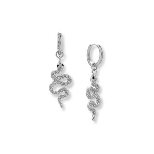 Cubic Zirconia Snake Charm Hoop Earrings