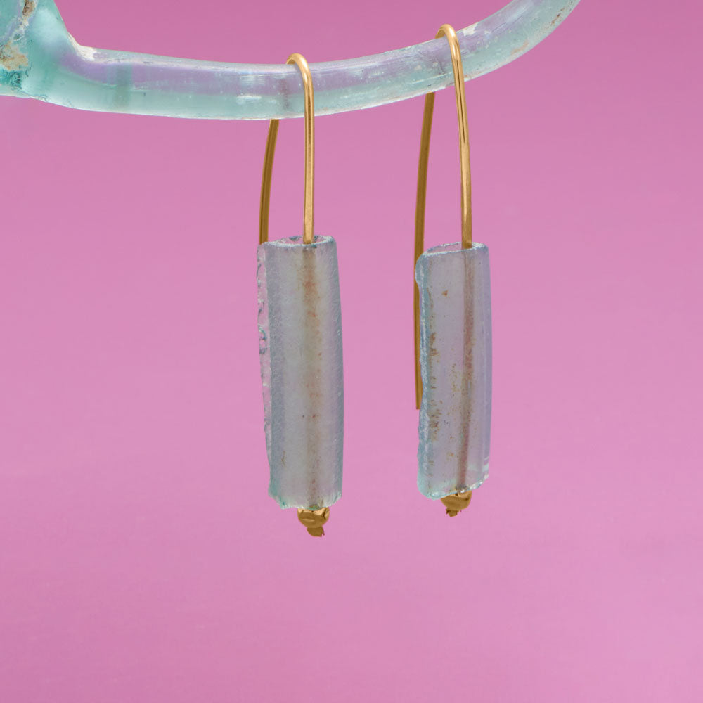 Authentic Ancient Roman Glass Bar on 14 Karat Yellow Gold-filled (14/20) Wire Earrings - Sparks and Gem