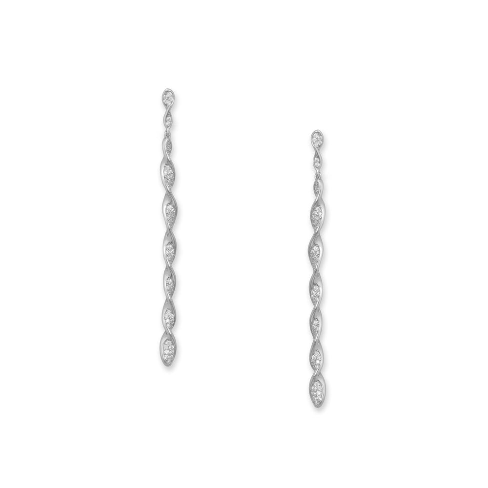 Pave Cubic Zirconia Spiral Drop Silver Earrings - Sparks and Gem