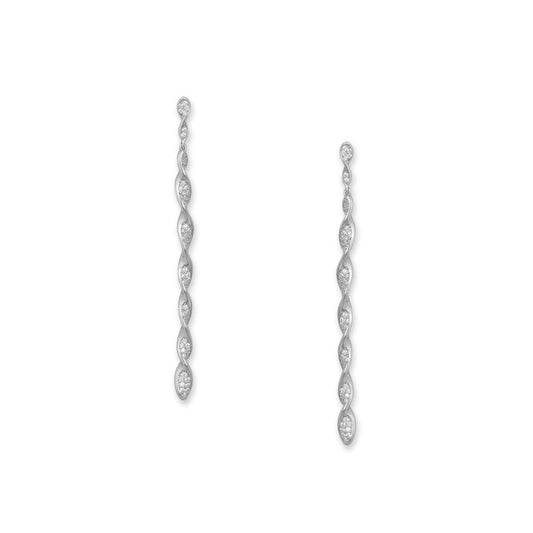 Pave Cubic Zirconia Spiral Drop Silver Earrings - Sparks and Gem