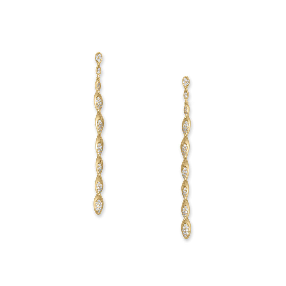 Pave Cubic Zirconia Spiral Drop Gold Earrings - Sparks and Gem