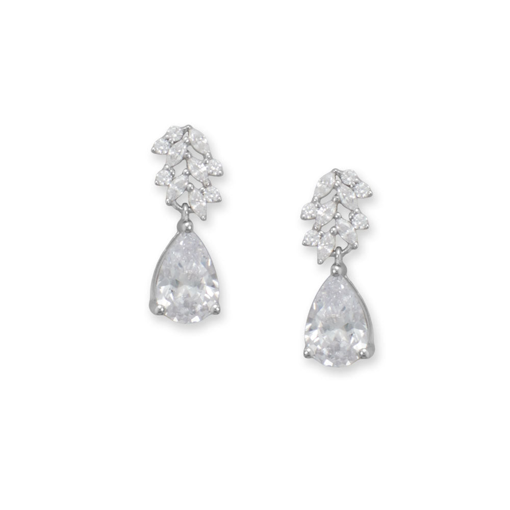 Cubic Zirconia Cluster Pear Drop Silver Earrings - Sparks and Gem