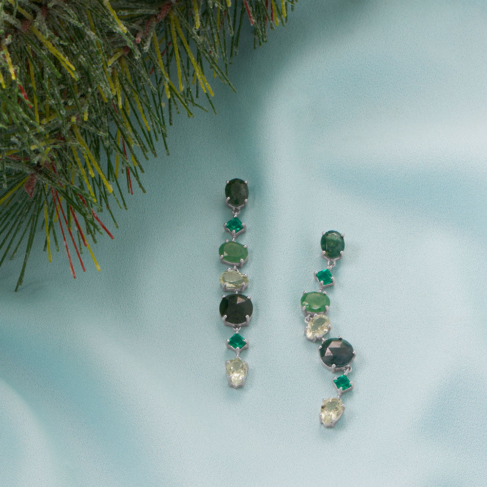 Green Multi Stone Long Drop Earrings - Sparks and Gem