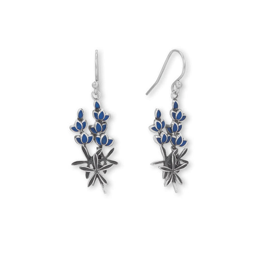 Enamel Bluebonnet French Wire Earrings