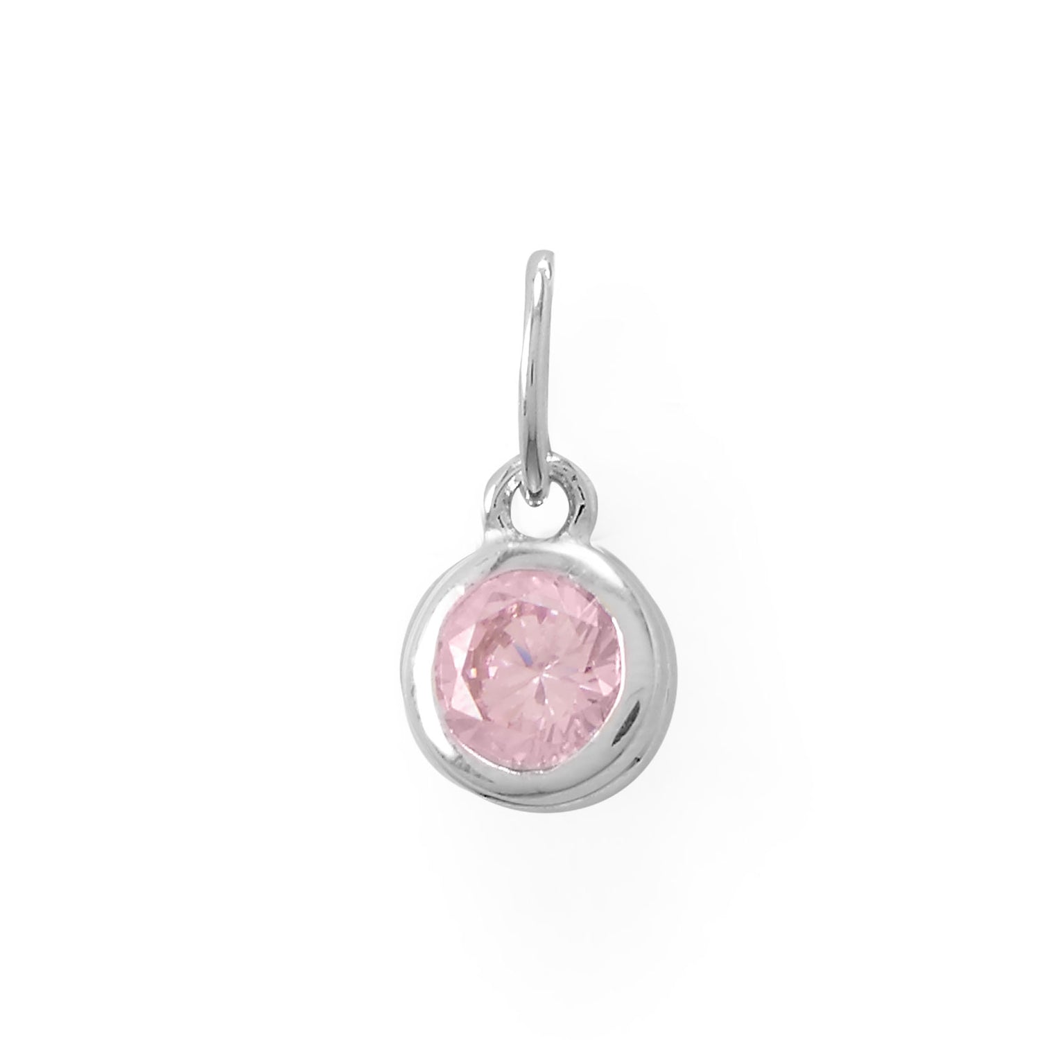 Rhodium Plated Round CZ Birthstones Charm (-December)