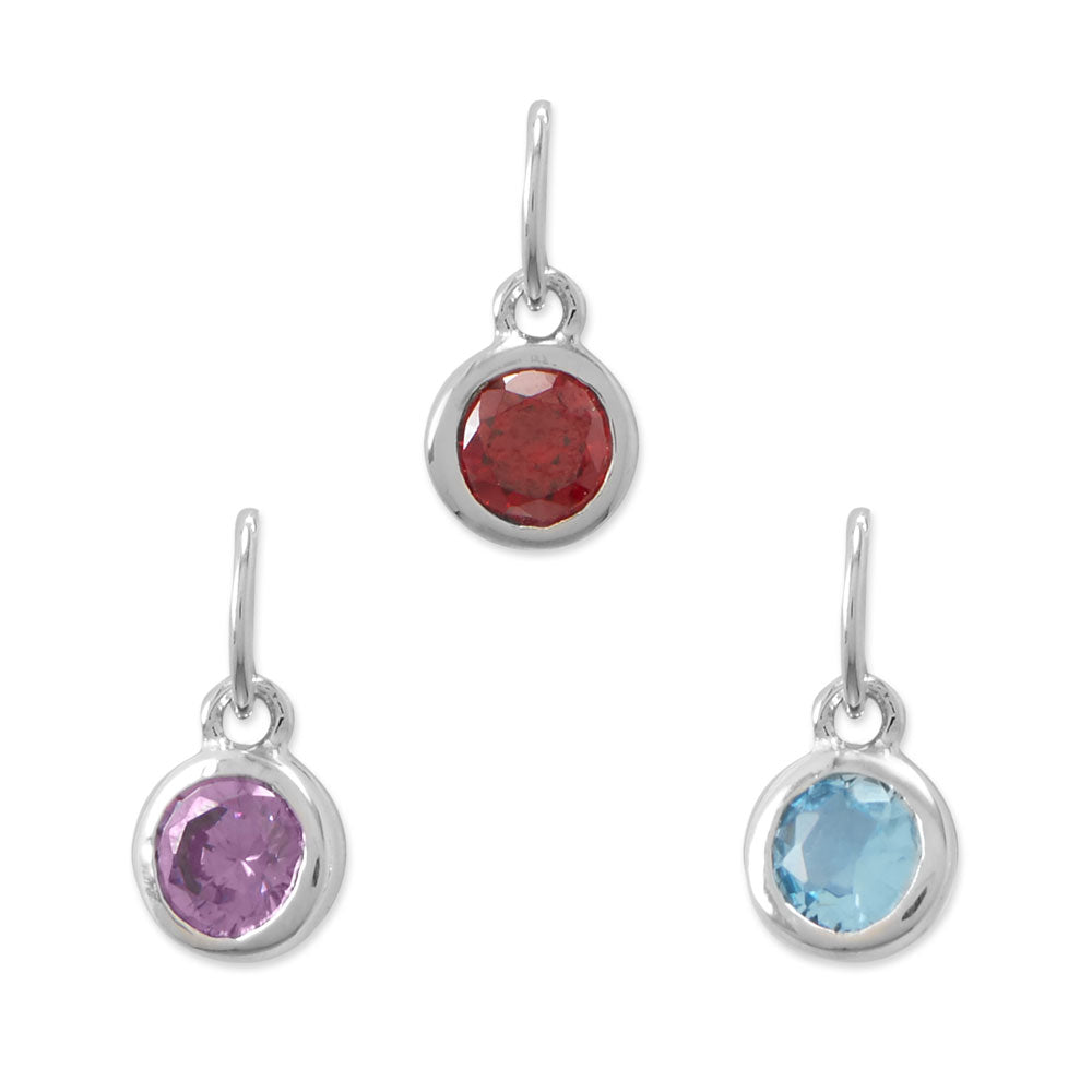 Rhodium Plated Round CZ Birthstones Charm (-December)