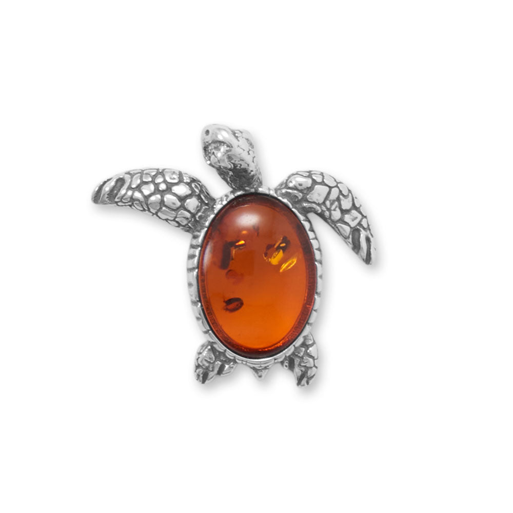 Oxidized Baltic Amber Sea Turtle Slide Pendant