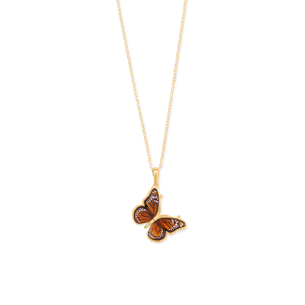 24 Karat Gold Plated Baltic Amber Monarch Butterfly Pendant