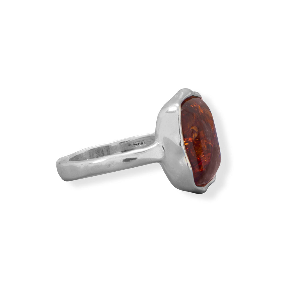 Hammered Square Baltic Amber Sterling Silver Ring-Sparks and Gem