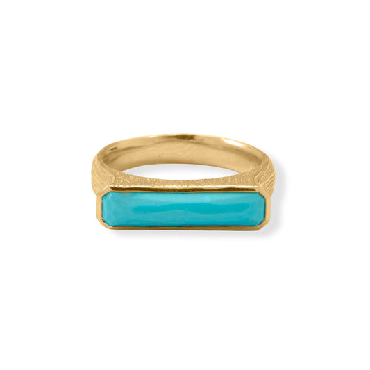 Turquoise Bar 14 Karat Yellow Gold over 925 Sterling Silver Ring - Sparks and Gem