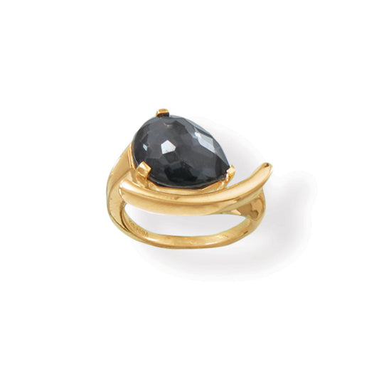 Hematite and Quartz Ellipse Yellow Gold Ring - Sparks and Gem