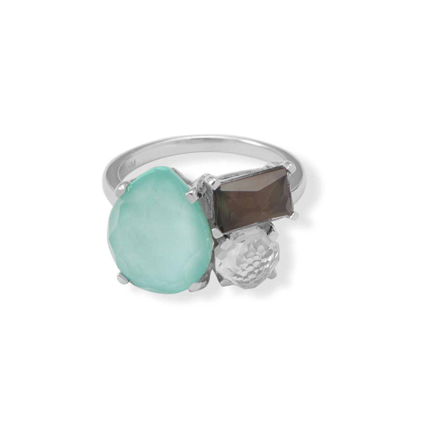 White Topaz, Turquoise and Mother of Pearl 925 Sterling Silver Ring - Sparks and Gem