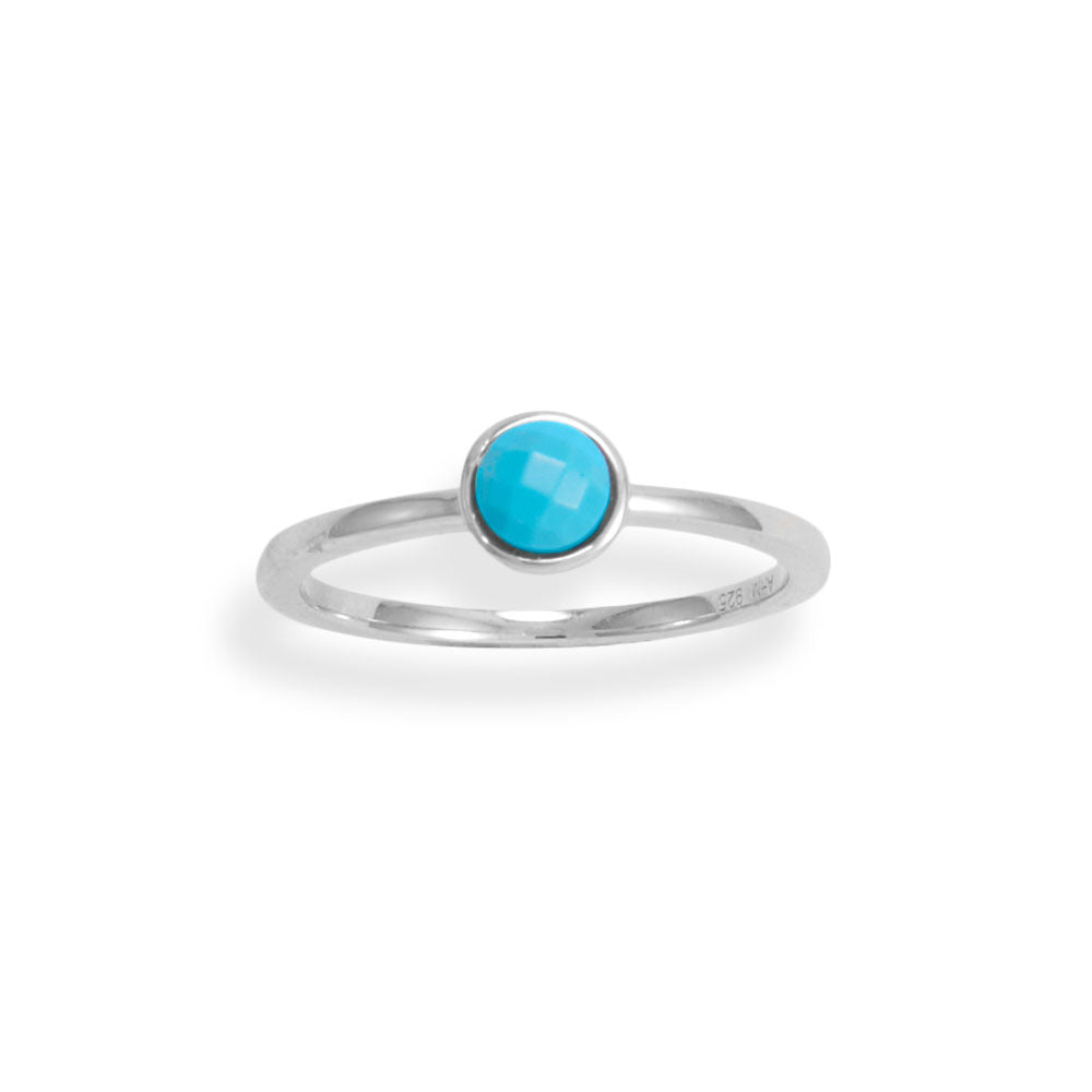 Small, Round, Solitaire, Faceted Turquoise Stackable Sterling Silver Ring
 - Sparks and Gem