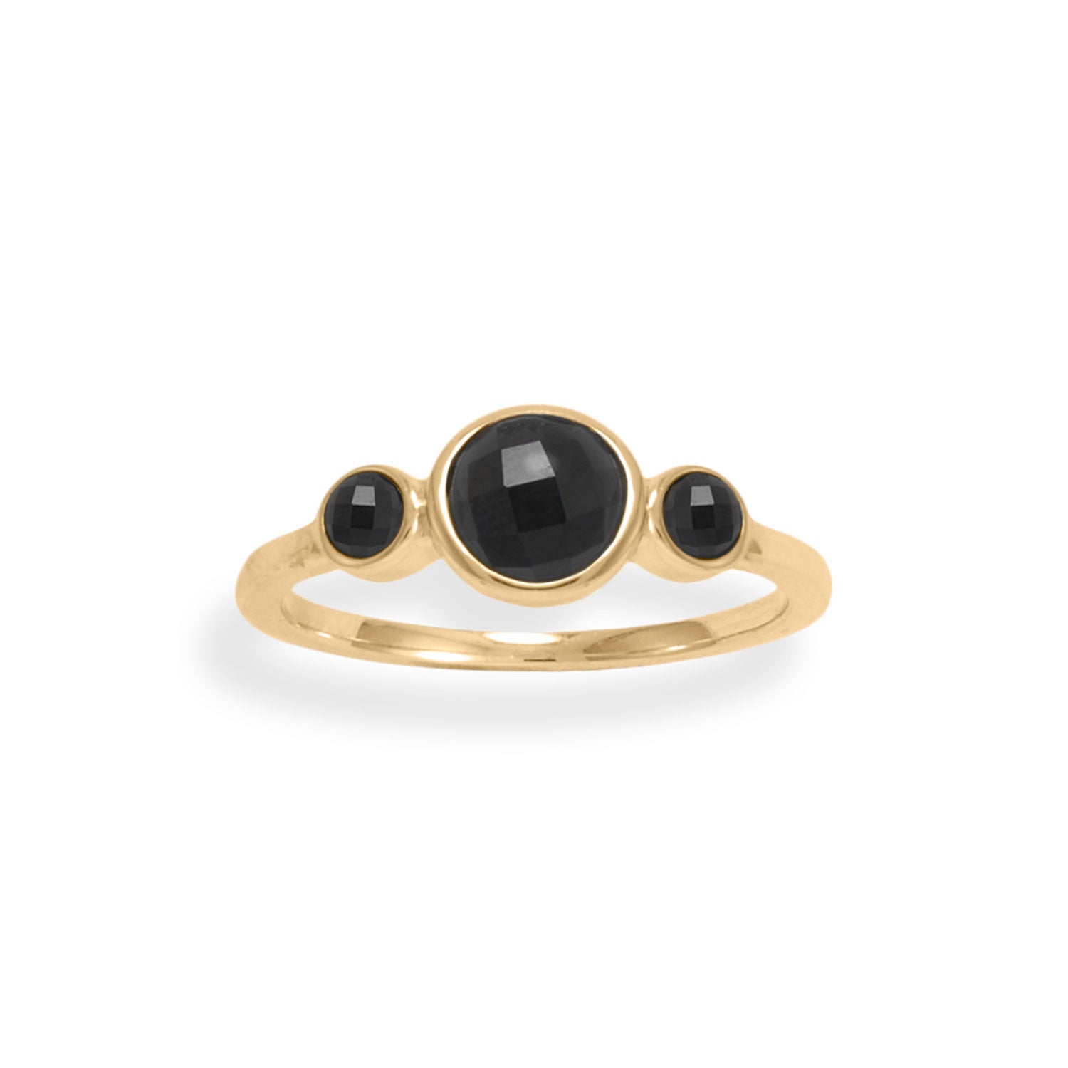 Triple Black Onyx Stackable 14 Karat Yellow Gold over 925 Sterling Silver Ring - Sparks and Gem