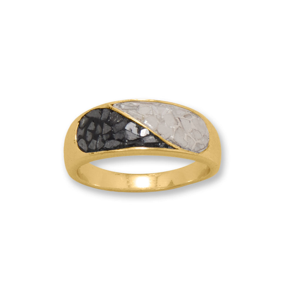 Yin Yang or Split Black and White Natural Diamond Chip 14 Karat Yellow Gold over 925 Sterling Silver Ring - Sparks and Gem