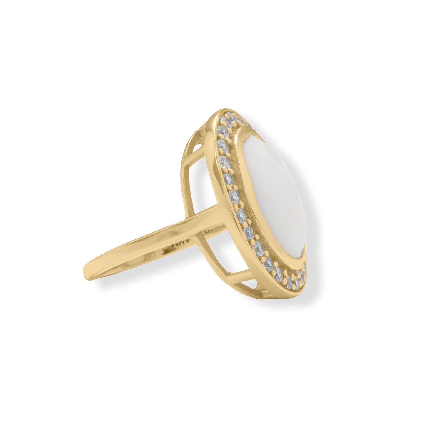 White Agate and Cubic Zirconia Cocktail 14 Karat Yellow Gold over 925 Sterling Silver Ring - Sparks and Gem