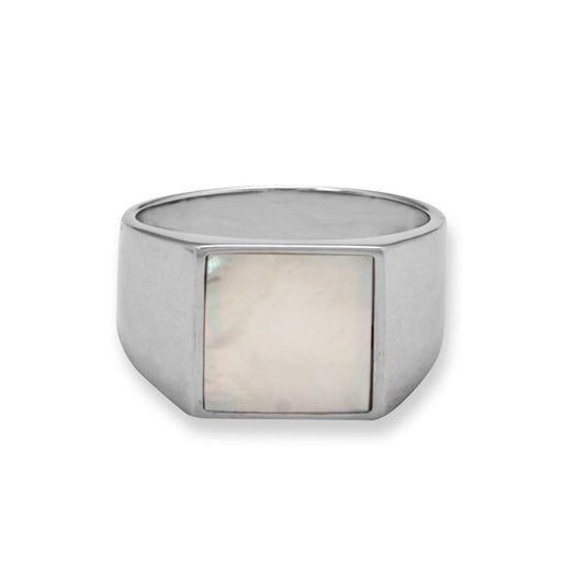 Mother of Pearl Square Signet Sterling Silver Ring - Sparks and Gem