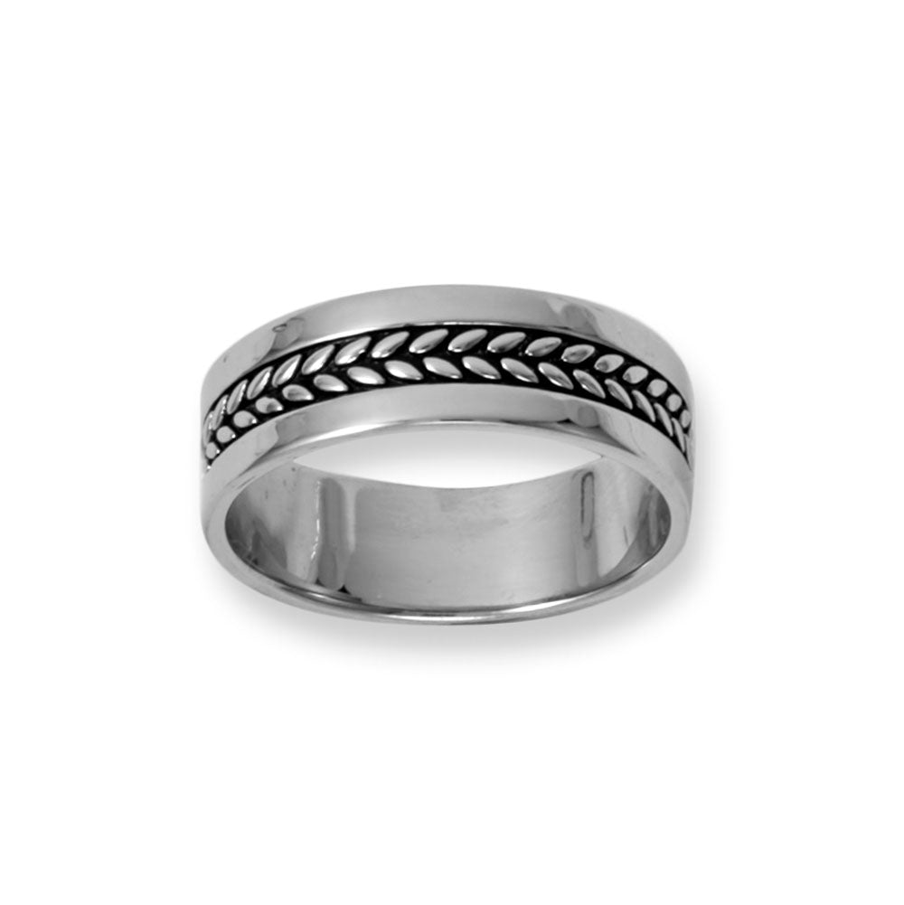 Rhodium Plated Oxidized Wheat Pattern Sterling Silver Ring - Sparks and Gem