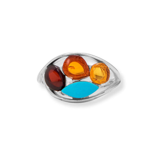 Multi Color Amber and Turquoise Sterling Silver Ring - Sparks and Gem