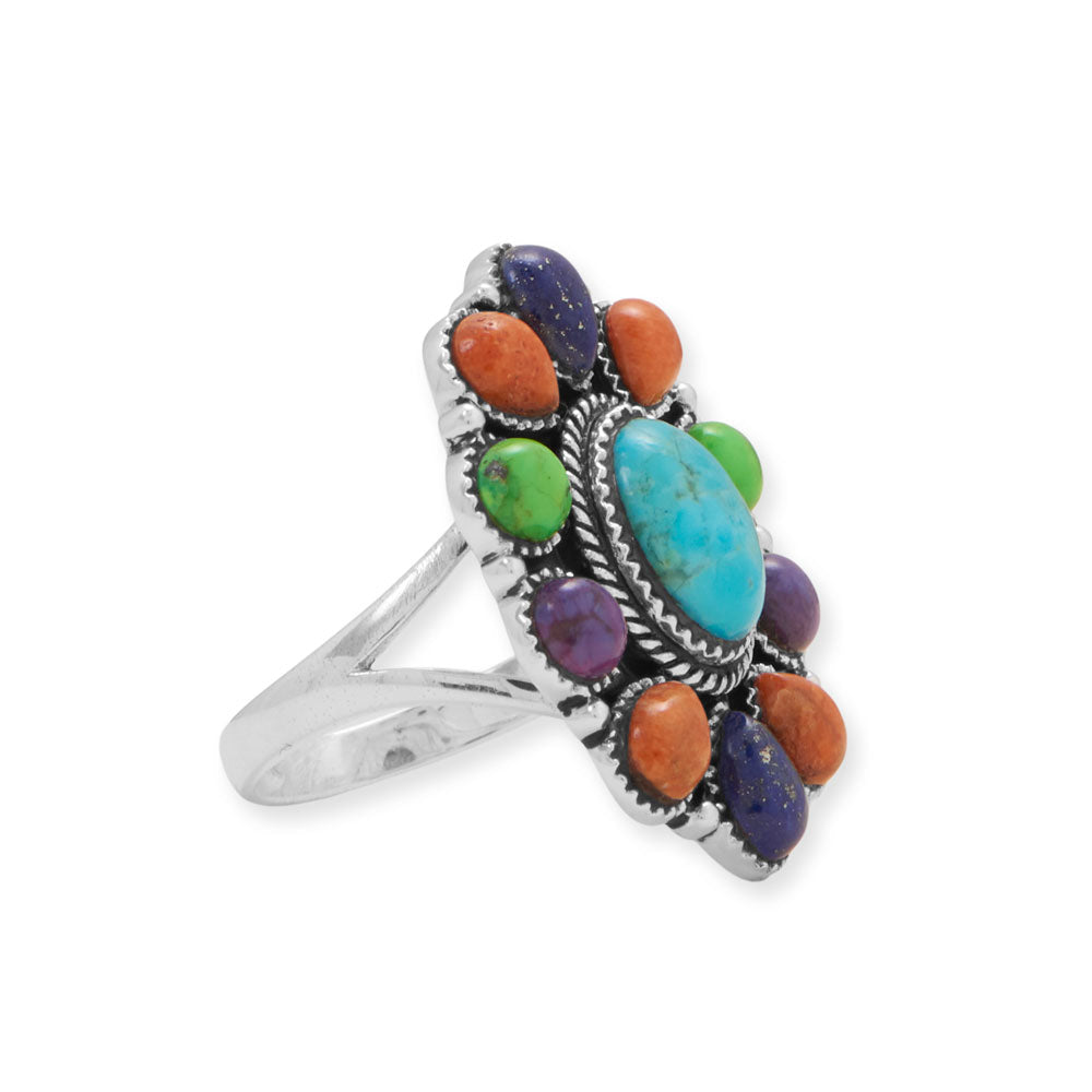 Oxidized Oval Multi Stone Flower Sterling Silver Ring - Sparks and Gem